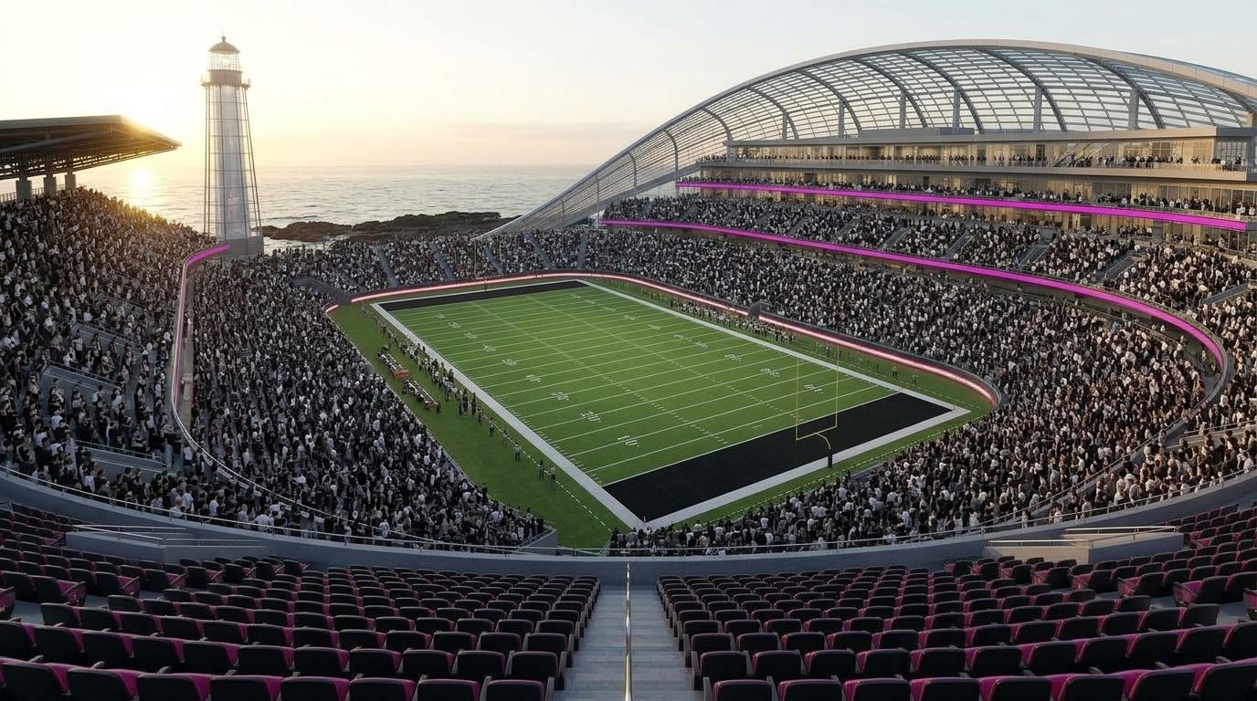 The full bowl seen from the 200 level, the ocean beyond the open end